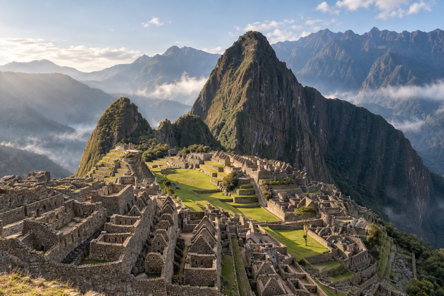 Ruinas de Machu Picchu frente a la montaña Huayna Picchu